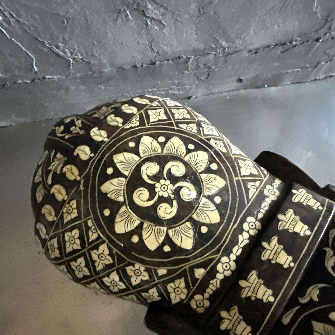 最終お値下げ‼️中国 唐木紫壇製 獣骨象嵌装飾 インド象 置物 - メルカリ