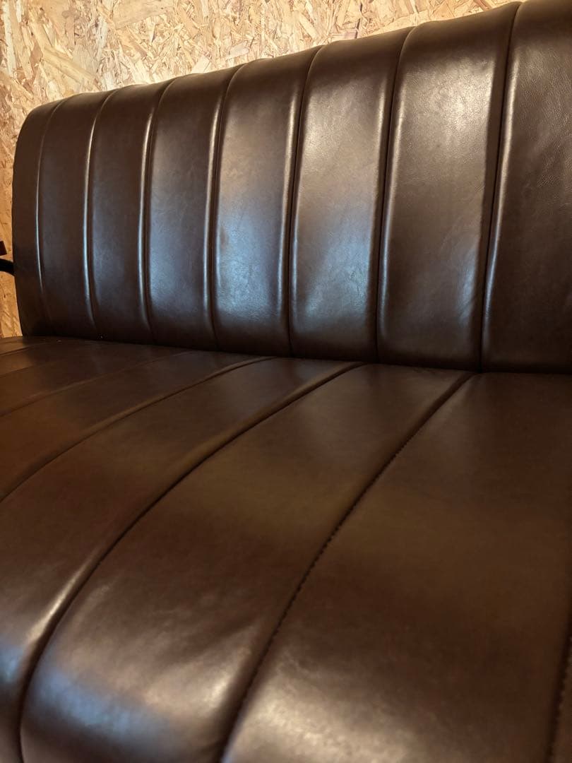 【引取り割引有り】ブラウン 合成皮革 2人掛けソファ