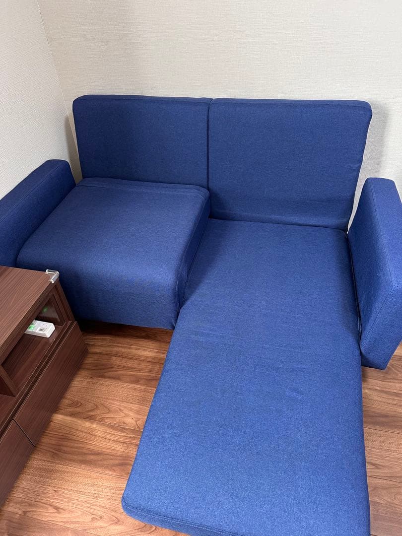 【引取歓迎】【LOWYA】2人掛けソファベッド　ネイビー