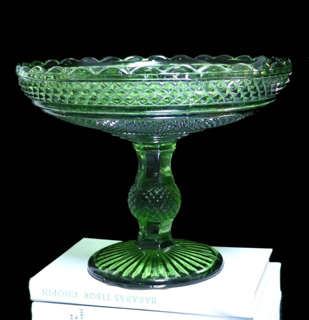 オールド・バカラ レアカラー薄緑1.9kg23cm 特大切子コンポートディアマン