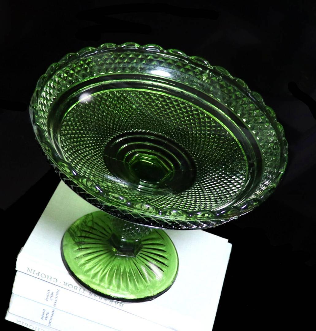 オールド・バカラ レアカラー薄緑1.9kg23cm 特大切子コンポートディアマン