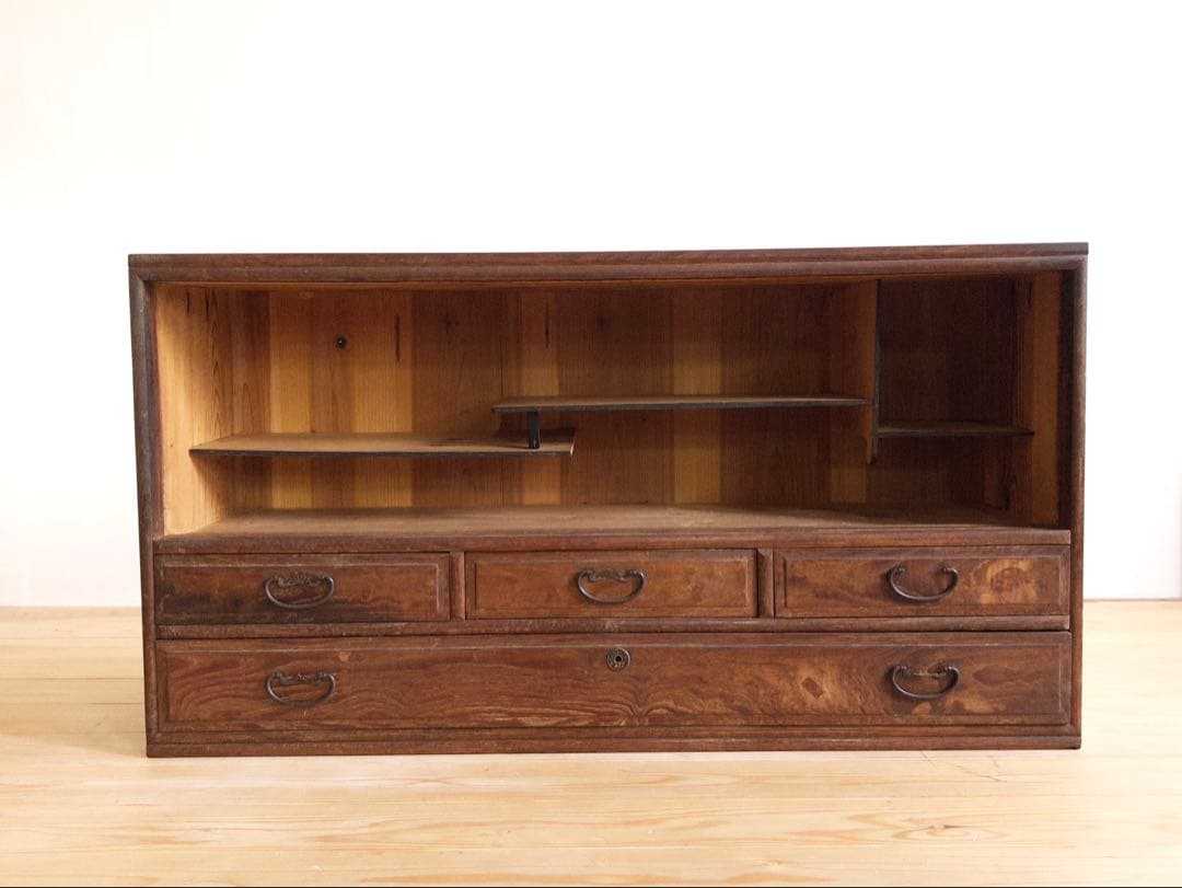 ローボード　3段収納棚　棚にはハーモニカ　希少　古道具　古家具　アンティーク