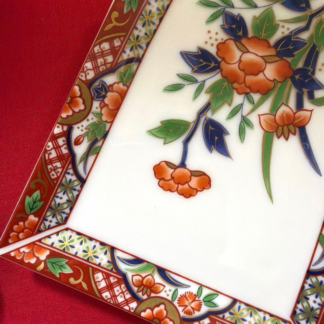 蘭子❀.*・゜ たち吉赤絵金彩角皿　庫山窯羽子板皿　No.4-24