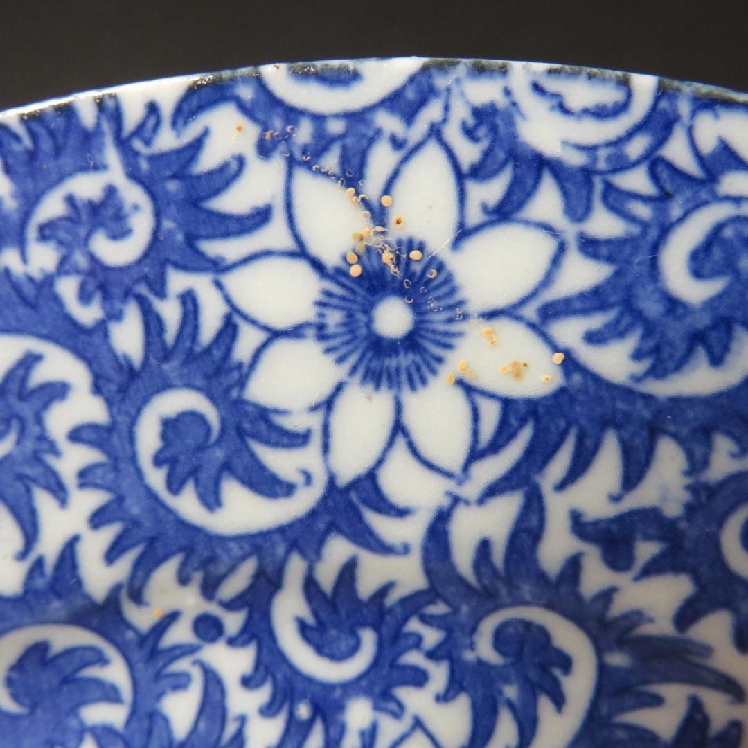 長丸皿 3枚 歪み 変形皿 花唐草 印判 染付 明治 大正 - メルカリ