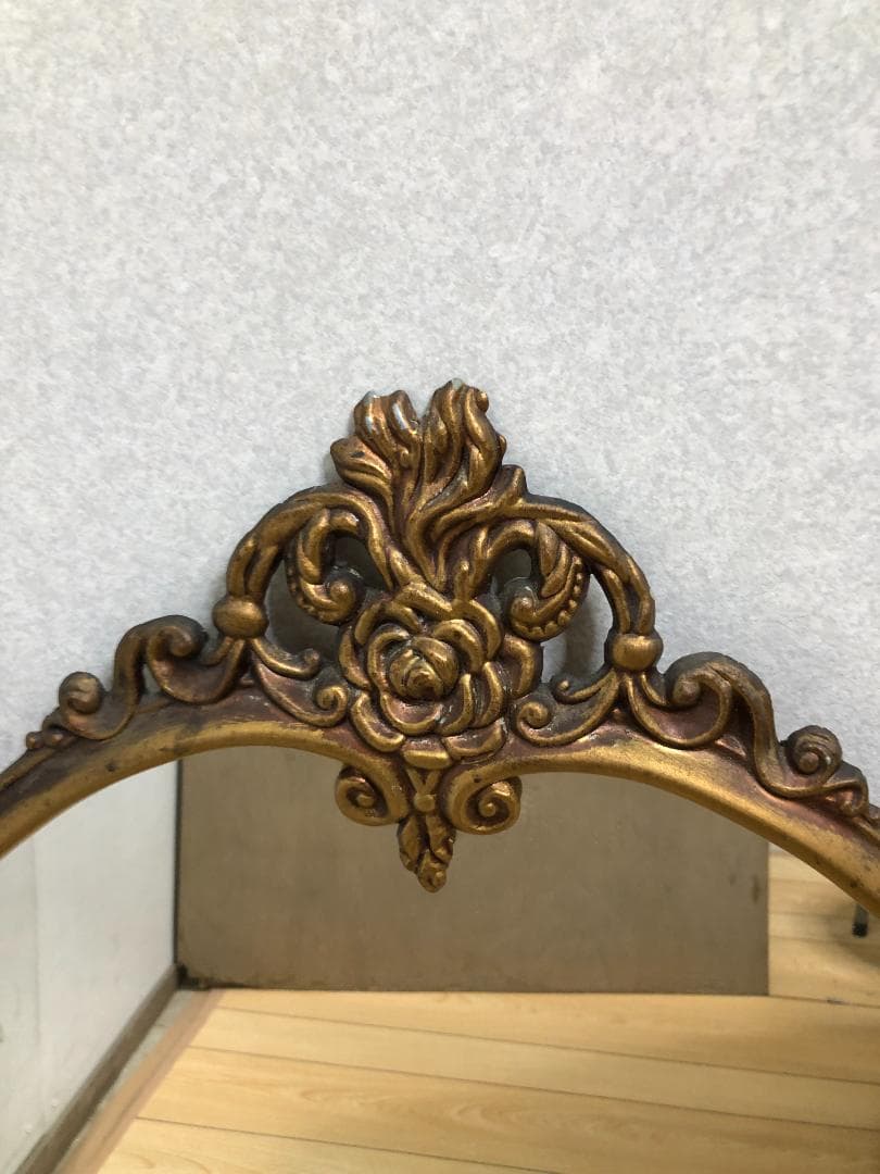 イタリア製 ロココ調 オーバル形 アンティーク加工 玄関鏡　250412-4