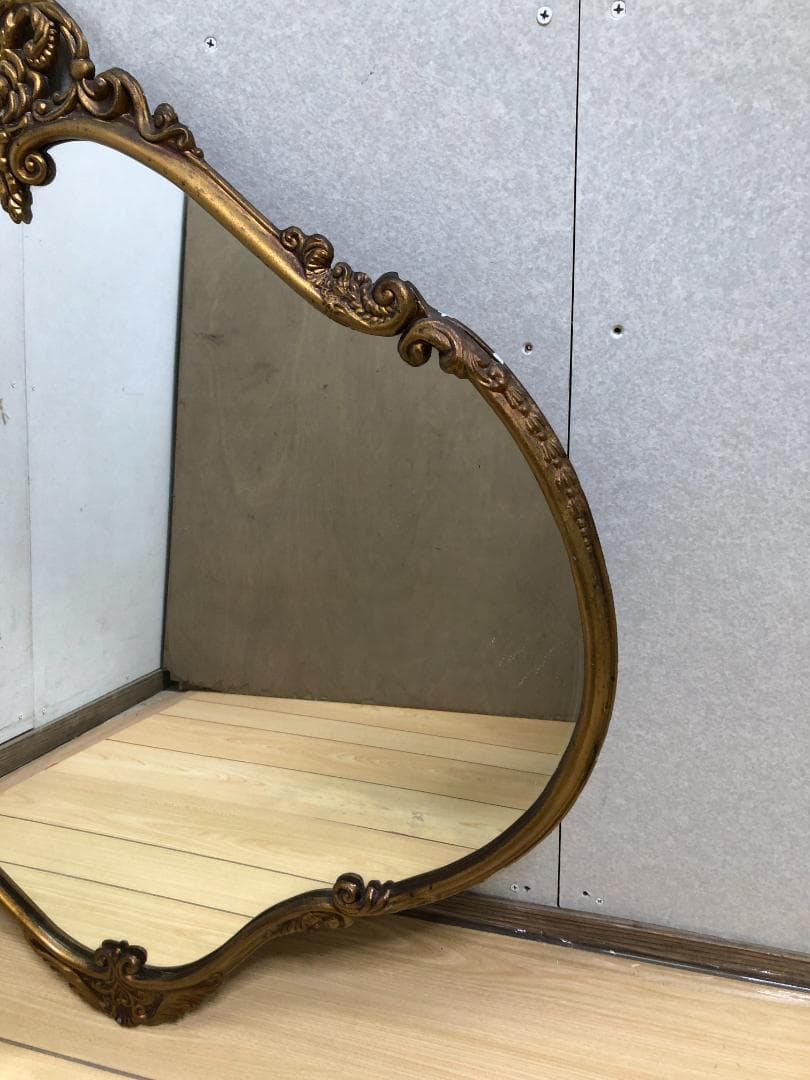 イタリア製 ロココ調 オーバル形 アンティーク加工 玄関鏡　250412-4