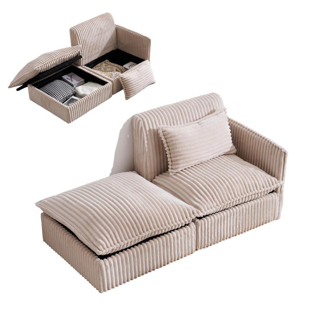 【カーキ】ソファー ソファーカウチ 二人掛けソファ 収納付き オードマン付き