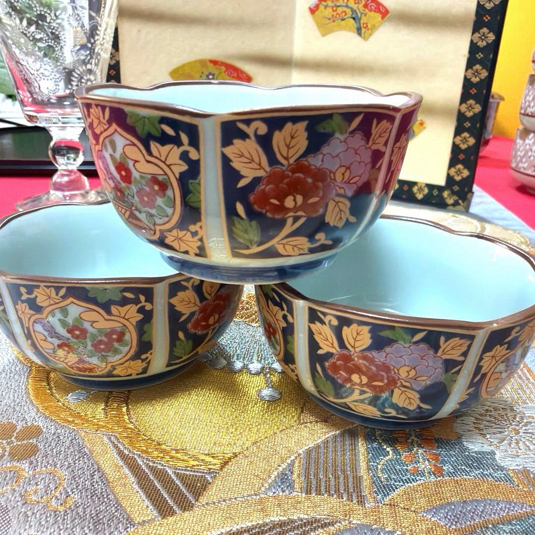 たち吉赤絵　角長皿　貝型金彩　清秀　萬珠 全18客 No.5-12