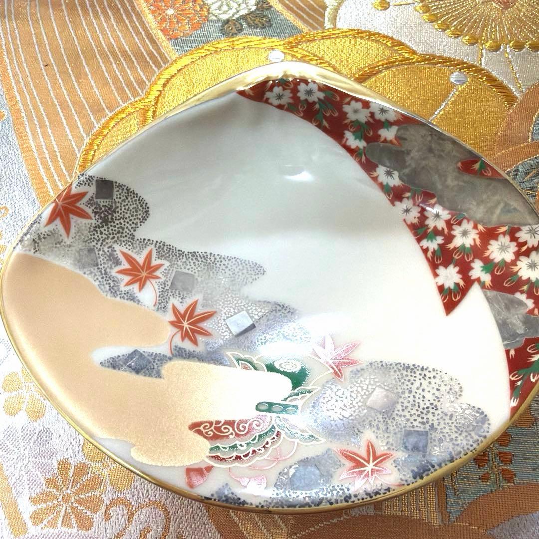 たち吉赤絵　角長皿　貝型金彩　清秀　萬珠 全18客 No.5-12