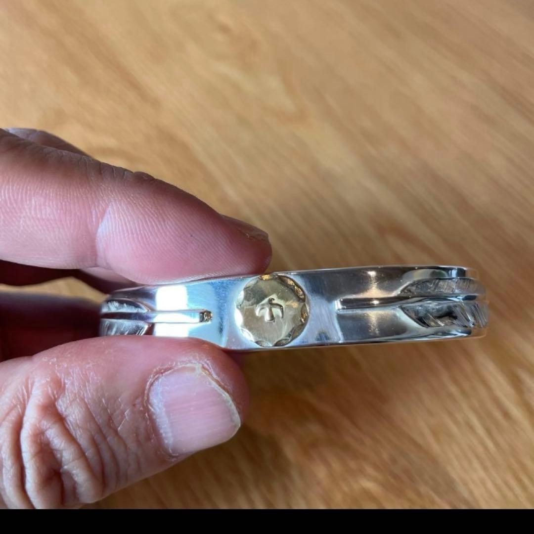 残1 ダブルフェザー ブレス バングル 平打ち Mサイズ ノーブランド キムタク