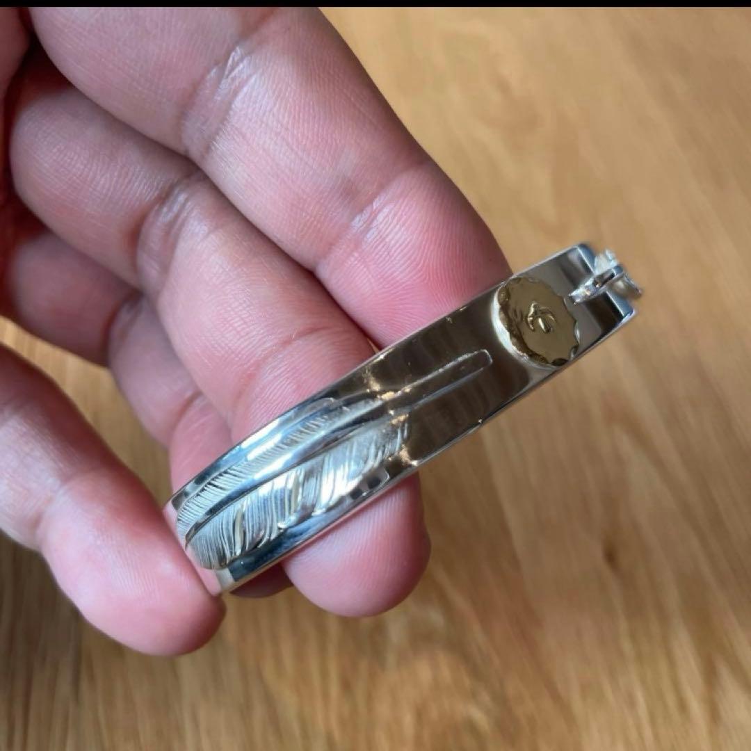 残1 ダブルフェザー ブレス バングル 平打ち Mサイズ ノーブランド キムタク