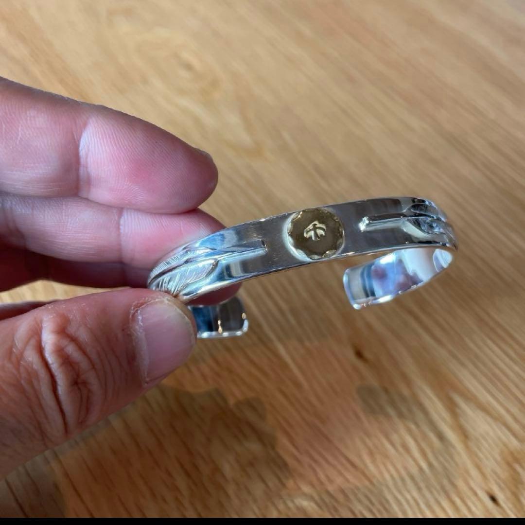 残1 ダブルフェザー ブレス バングル 平打ち Mサイズ ノーブランド キムタク