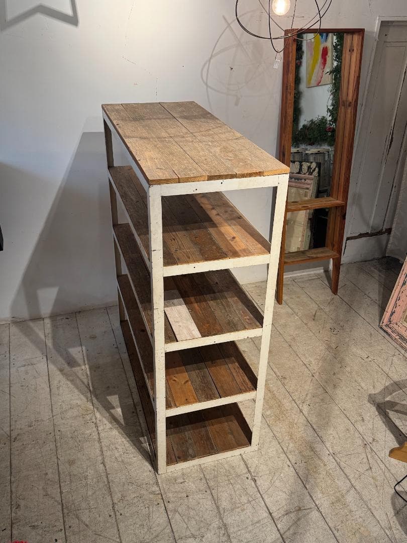 古材 オープンシェルフ アイアン スチールラック ヴィンテージ ホワイトペイント