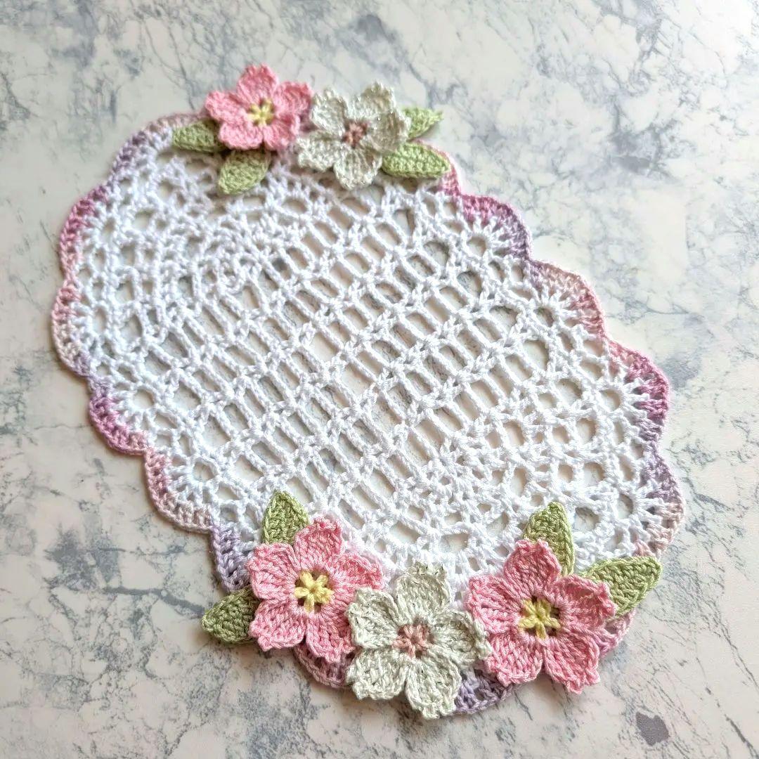 レース編みドイリー 桜のドイリー ハンドメイド - メルカリ
