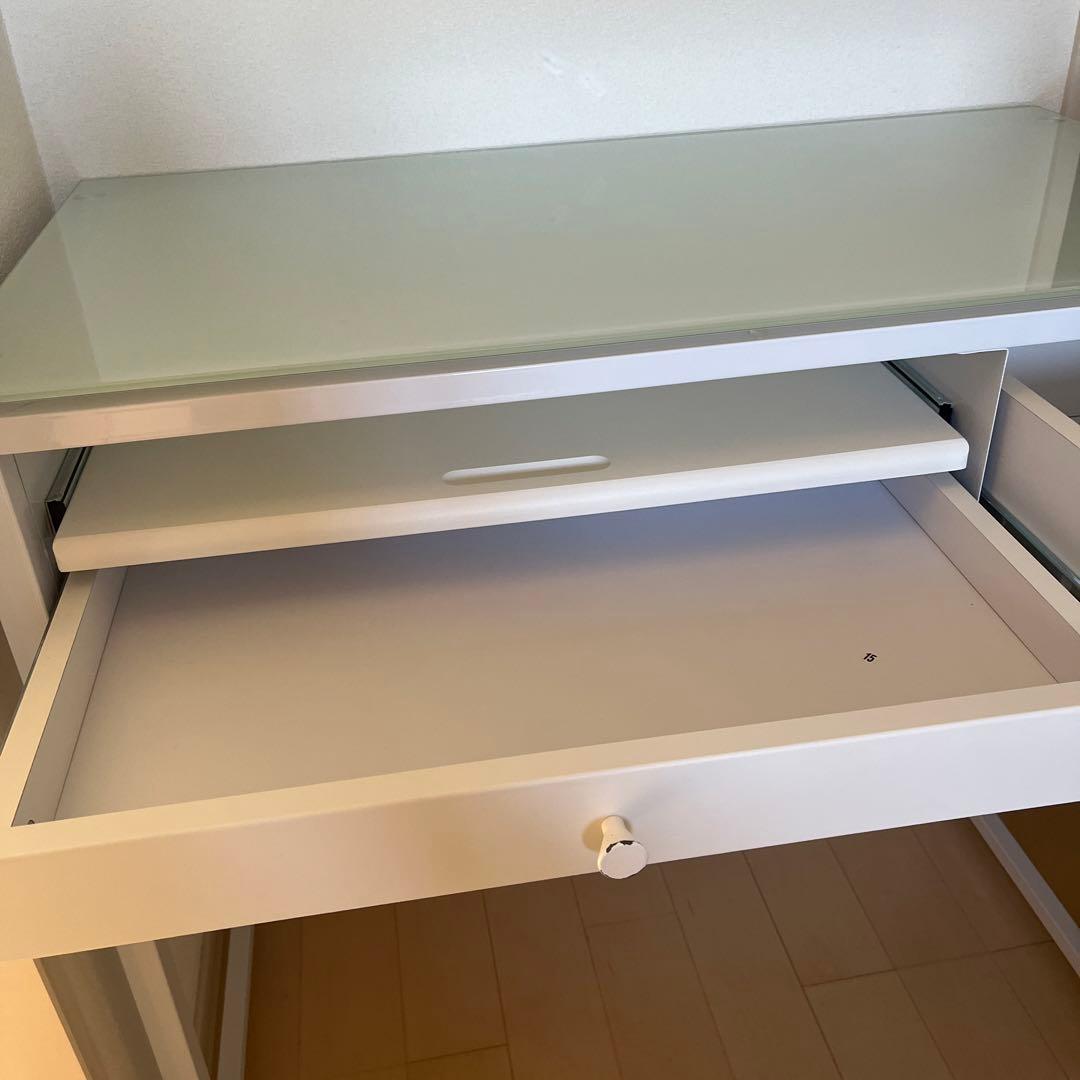 【再値下】ロウヤ LOWYAコンパクトデスク　省スペース　引き出し付 ガラス天板