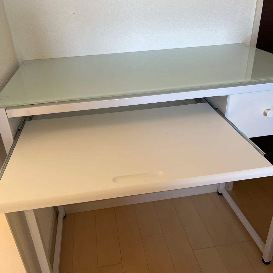 【再値下】ロウヤ LOWYAコンパクトデスク　省スペース　引き出し付 ガラス天板