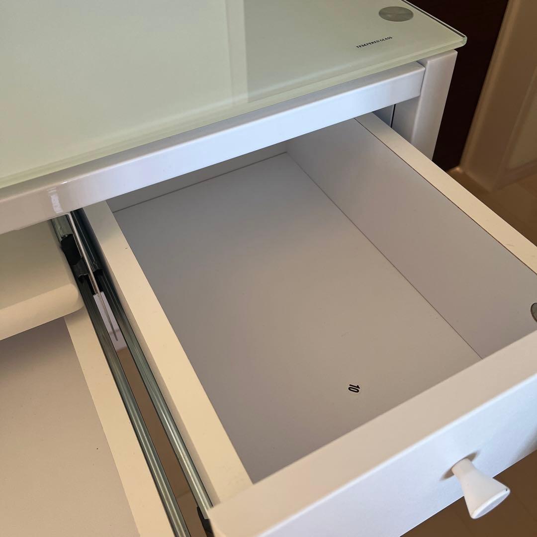 【再値下】ロウヤ LOWYAコンパクトデスク　省スペース　引き出し付 ガラス天板