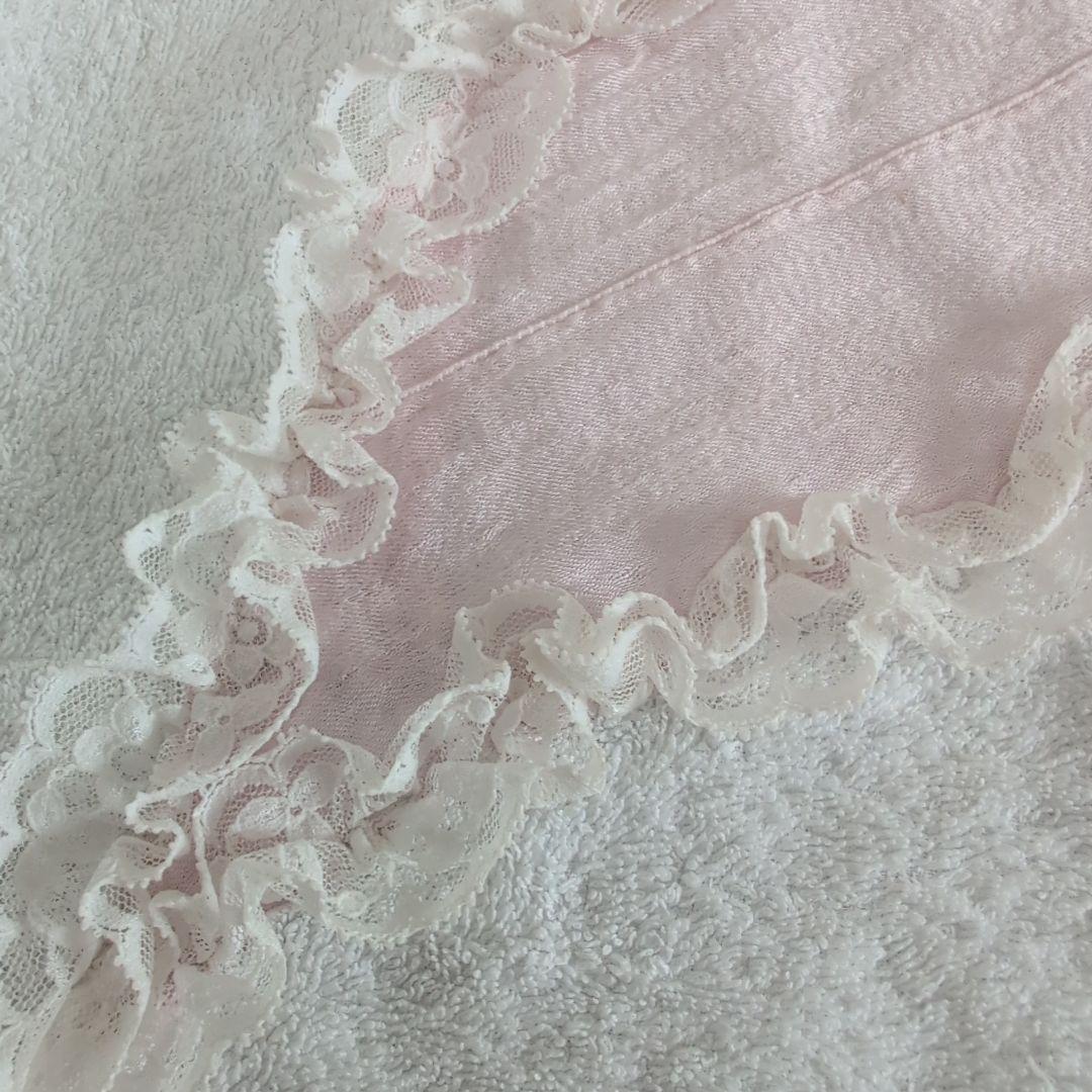 ④ヒスクローネhischroneリボン ベッドカバー白ピンク花タオルケット