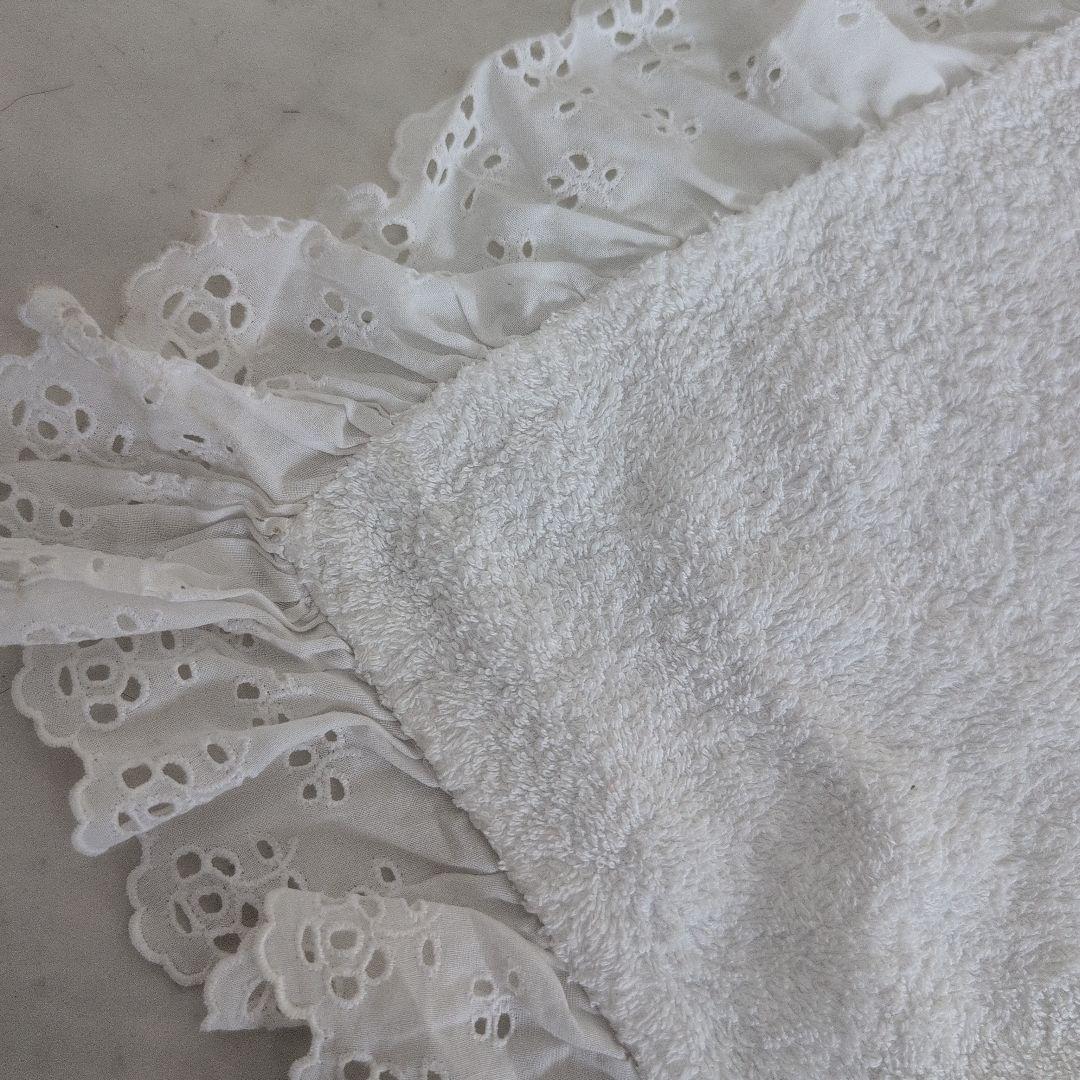 ④ヒスクローネhischroneリボン ベッドカバー白ピンク花タオルケット