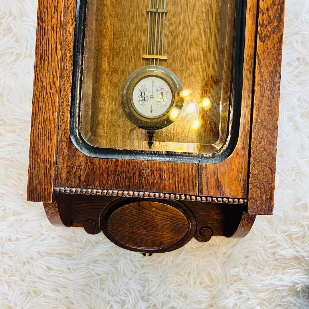 超希少 ゼンマイ式掛け時計 アンティーク 振り子時計 木製 ホーロー