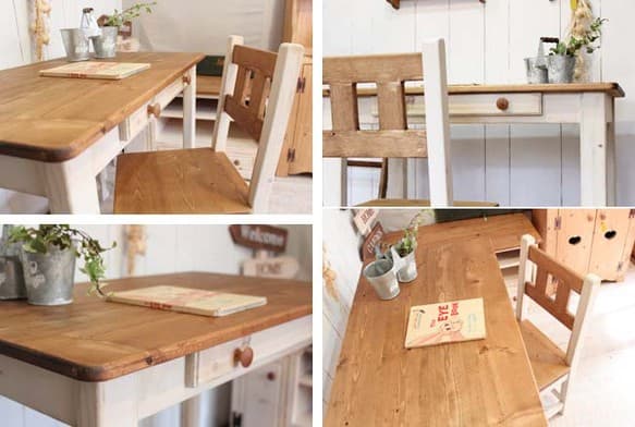 ハンドメイド　シャビーな1ドロワーカントリーデスク　イスセット