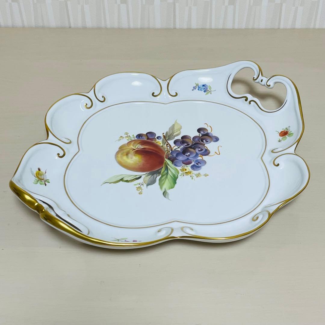大型 Meissen マイセン フルーツ オーバルプレート 持ち手付き 飾り皿