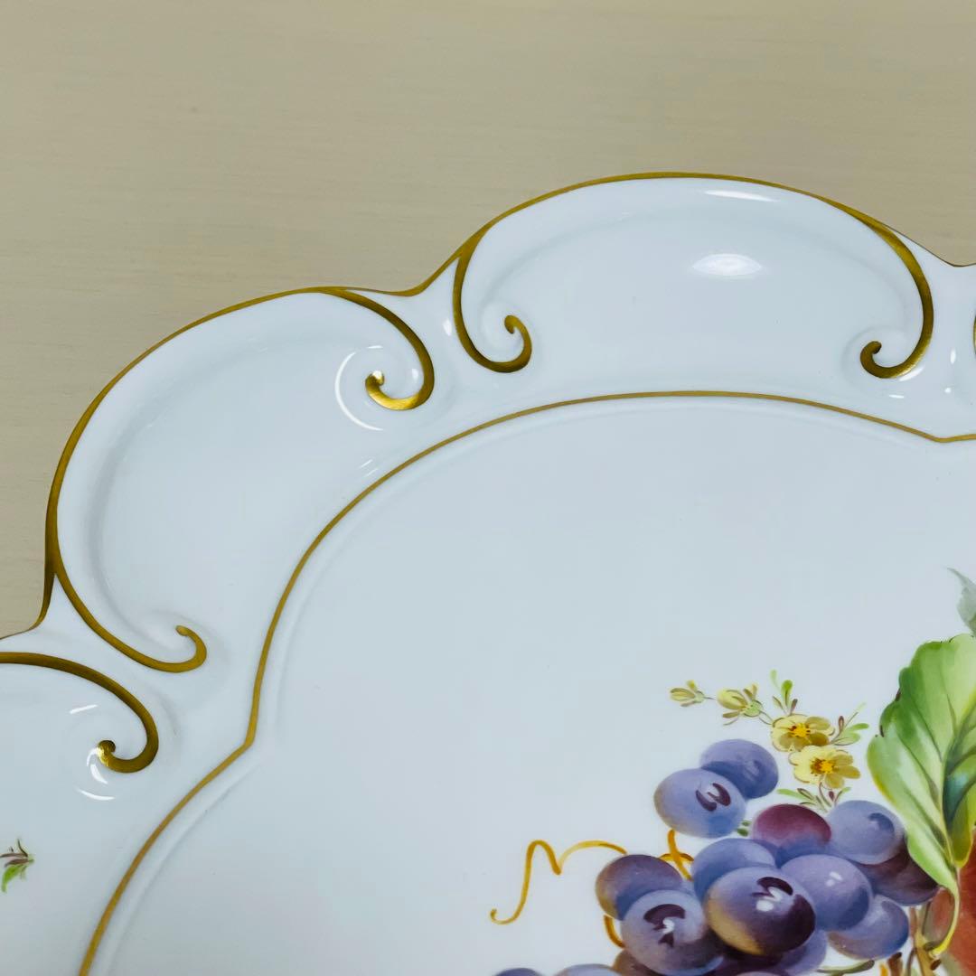 大型 Meissen マイセン フルーツ オーバルプレート 持ち手付き 飾り皿