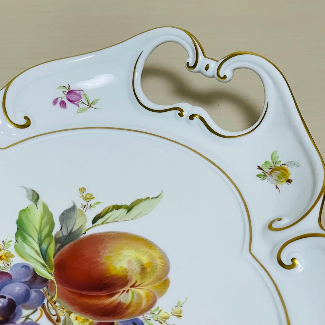 大型 Meissen マイセン フルーツ オーバルプレート 持ち手付き 飾り皿