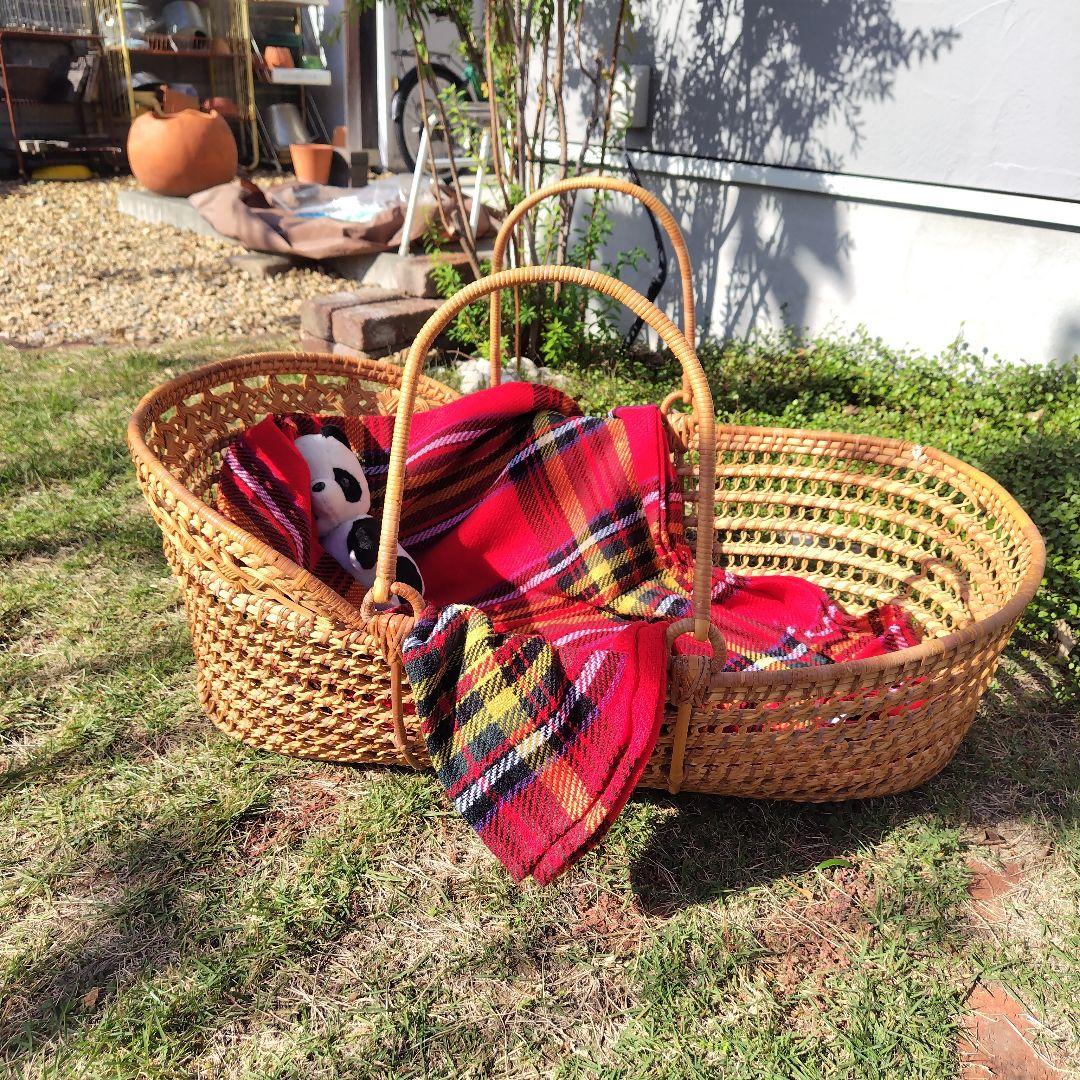 アンティーク ベビーバスケット 昭和レトロ 日本製 ラタン 籐 かご ゆりかご
