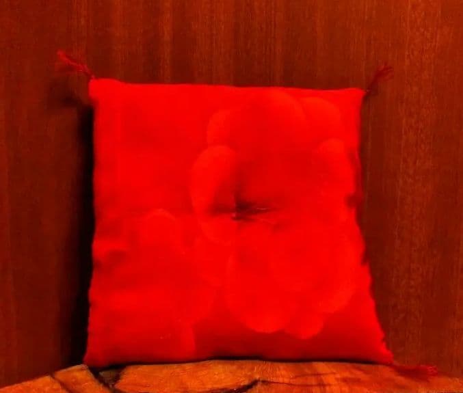 九谷焼 招き猫 赤盛６号 打ち出の小槌 右手上げ 座布団付き