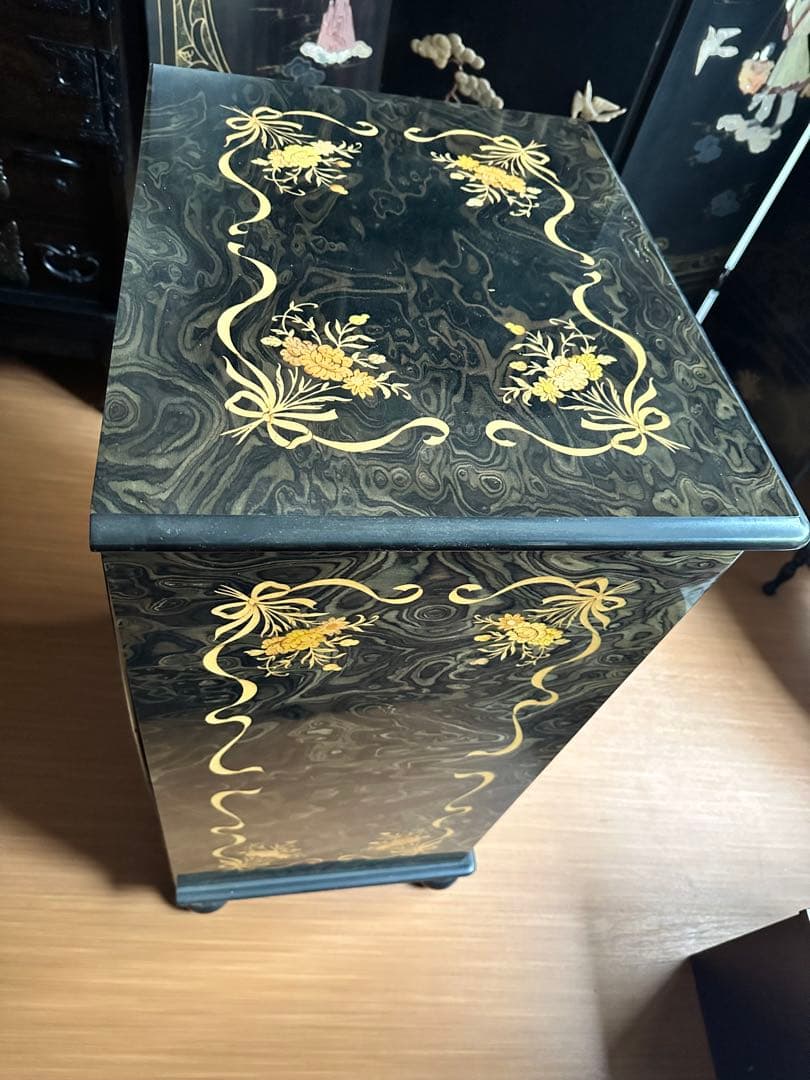 イタリア製 象嵌細工 ロココ調キャビネット 木製3引き出し付き