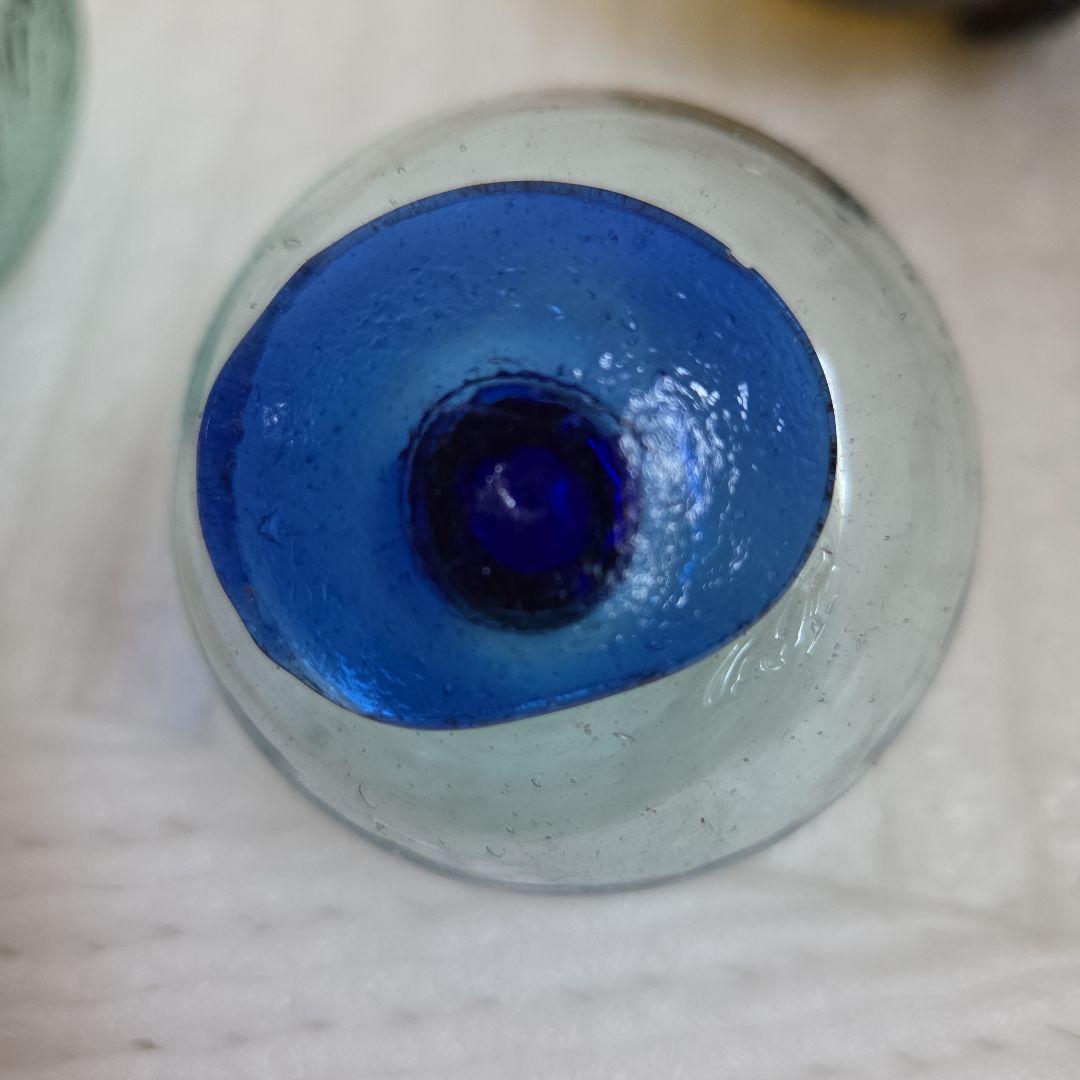 ガラス浮き玉 緑 青ボタン 変型 ☆缶茶