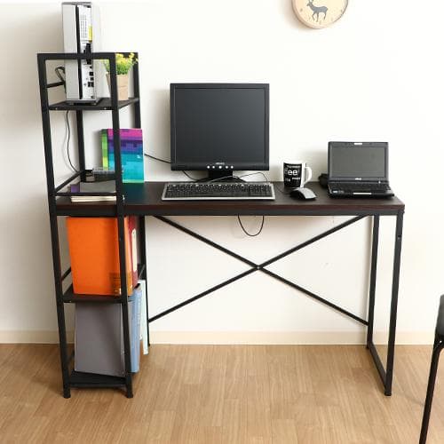 《新品・送料無料》ラック付きデスク ルール 奥行49cm ダークブラウン