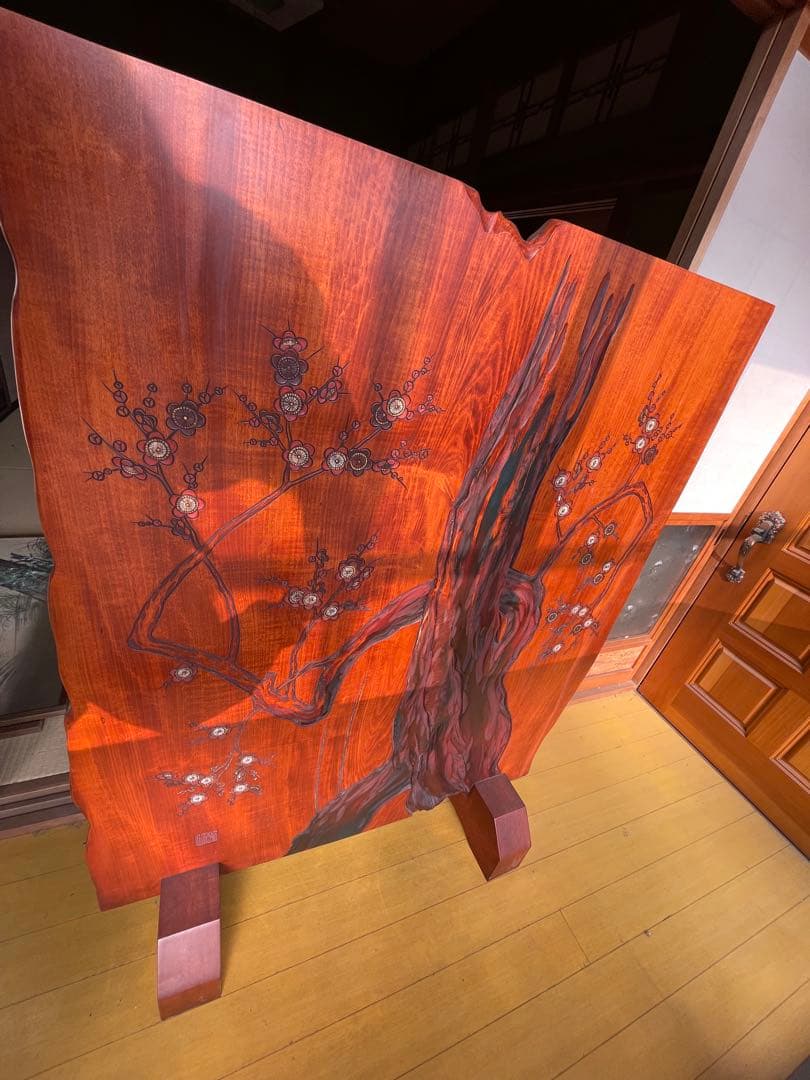 木製彫刻パーテーション 鷹と花　　衝立　アンティーク