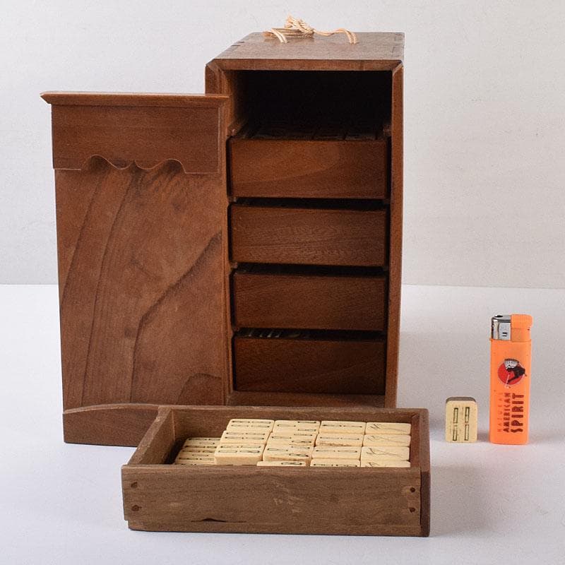 中国　竹嵌　骨牌　背竹牌　麻雀牌　木箱付　V　8014