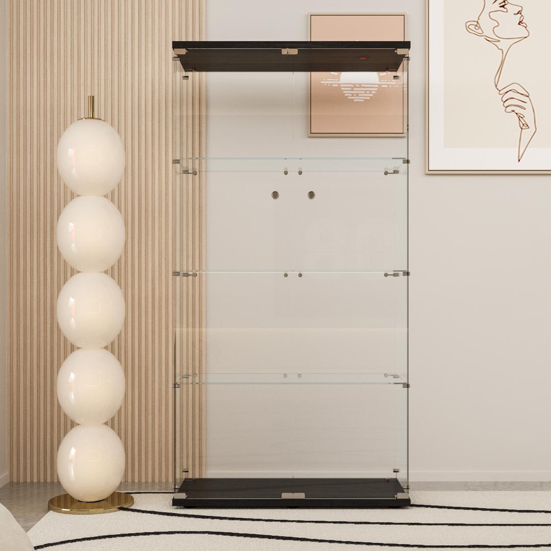 《値下げ》【新品】4段ワイド黒｜ガラスケース｜フィギュア棚 コレクションケース