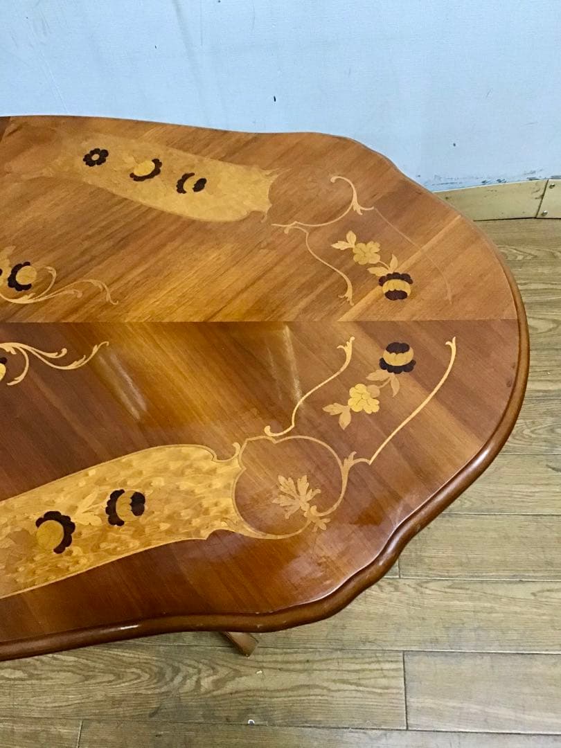 管289☆イタリア製☆アンティーク☆象嵌細工☆センターテーブル☆天板ガラス付き