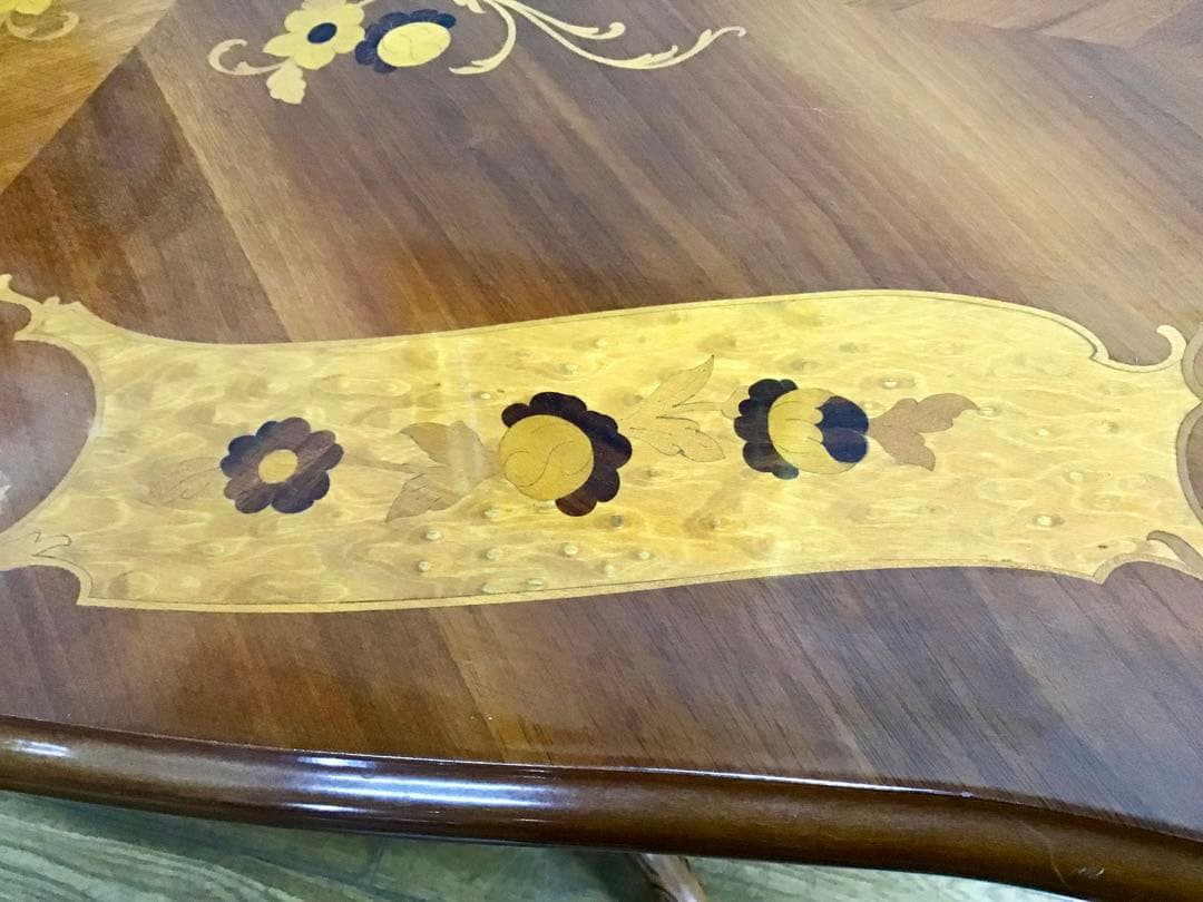 管289☆イタリア製☆アンティーク☆象嵌細工☆センターテーブル☆天板ガラス付き