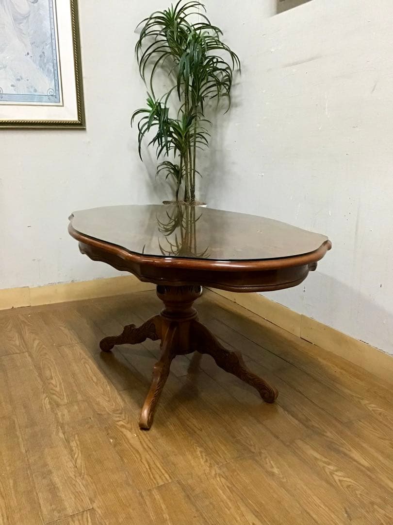 管289☆イタリア製☆アンティーク☆象嵌細工☆センターテーブル☆天板ガラス付き