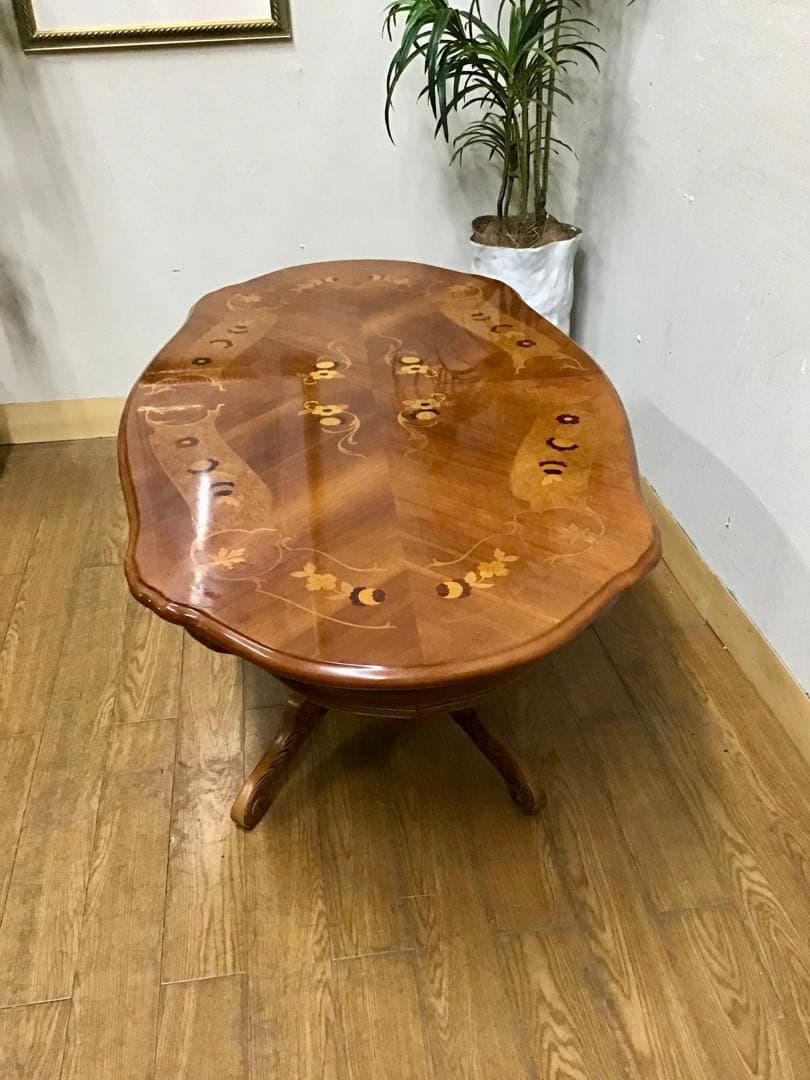 管289☆イタリア製☆アンティーク☆象嵌細工☆センターテーブル☆天板ガラス付き