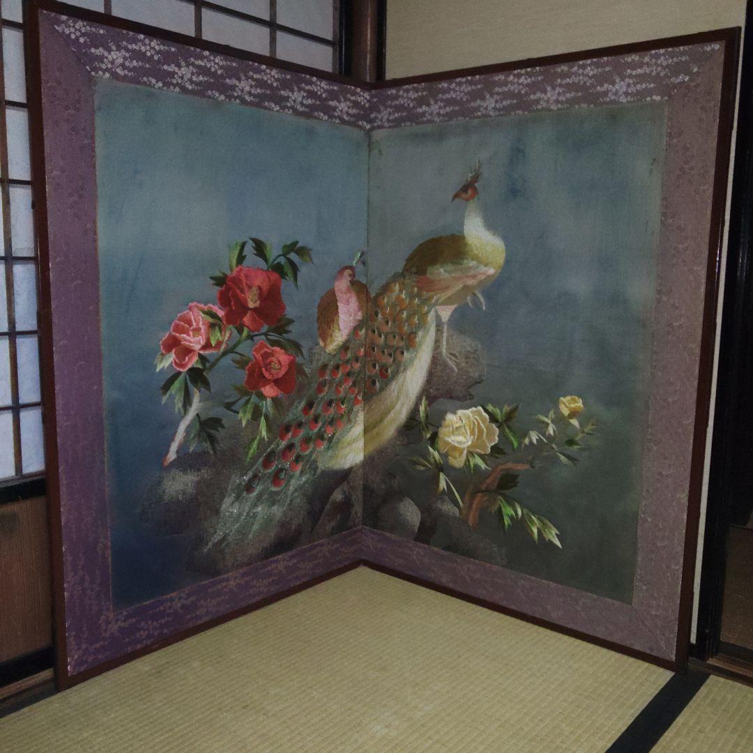 孔雀刺繍衝立　高さ120cm