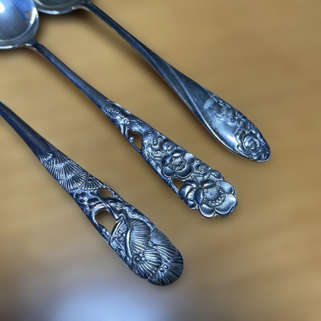 銀製 銀細工 浮彫 スプーンフォーク6本セット 昭和 ヴィンテージ 希少 日本製