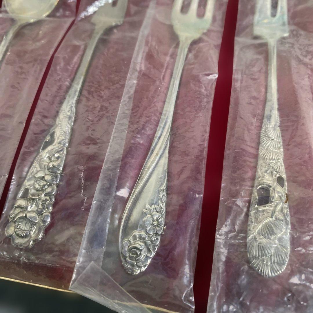 銀製 銀細工 浮彫 スプーンフォーク6本セット 昭和 ヴィンテージ 希少 日本製