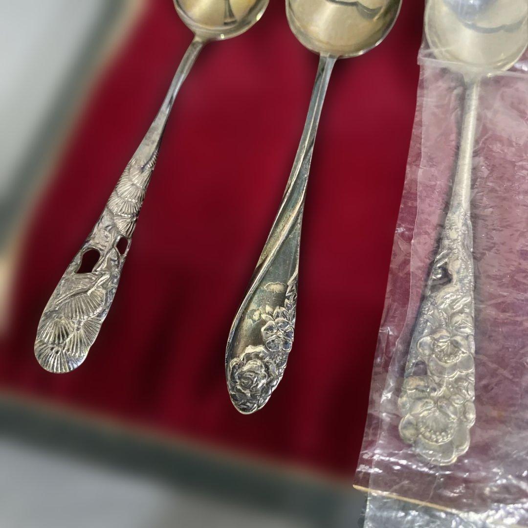 銀製 銀細工 浮彫 スプーンフォーク6本セット 昭和 ヴィンテージ 希少 日本製