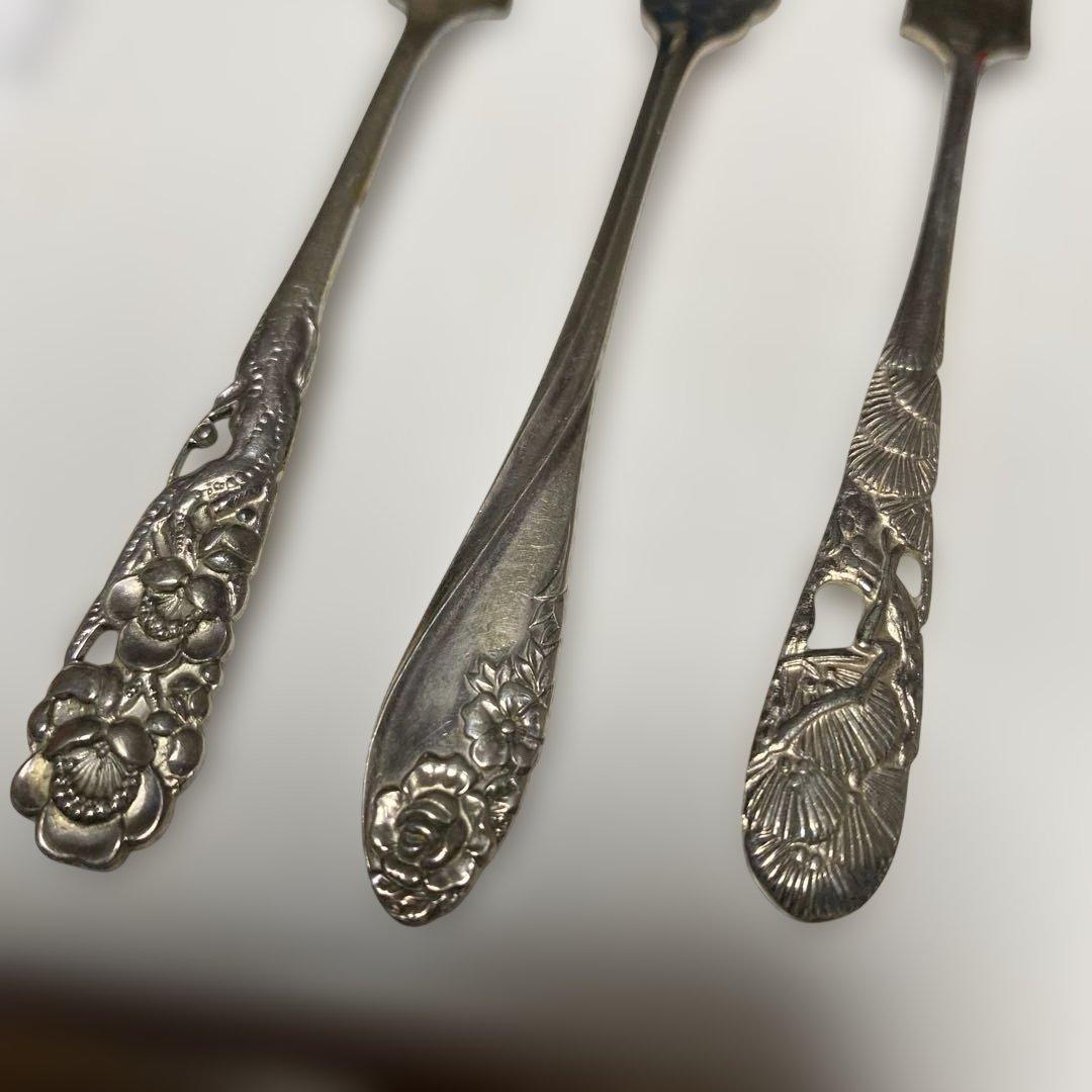 銀製 銀細工 浮彫 スプーンフォーク6本セット 昭和 ヴィンテージ 希少 日本製