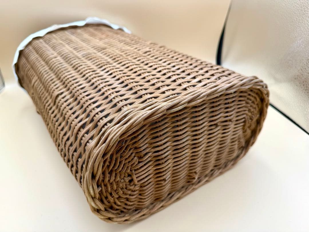 NY購入 ヴィンテージ ラタン バスケット 蓋付 内布 ランドリー 籠