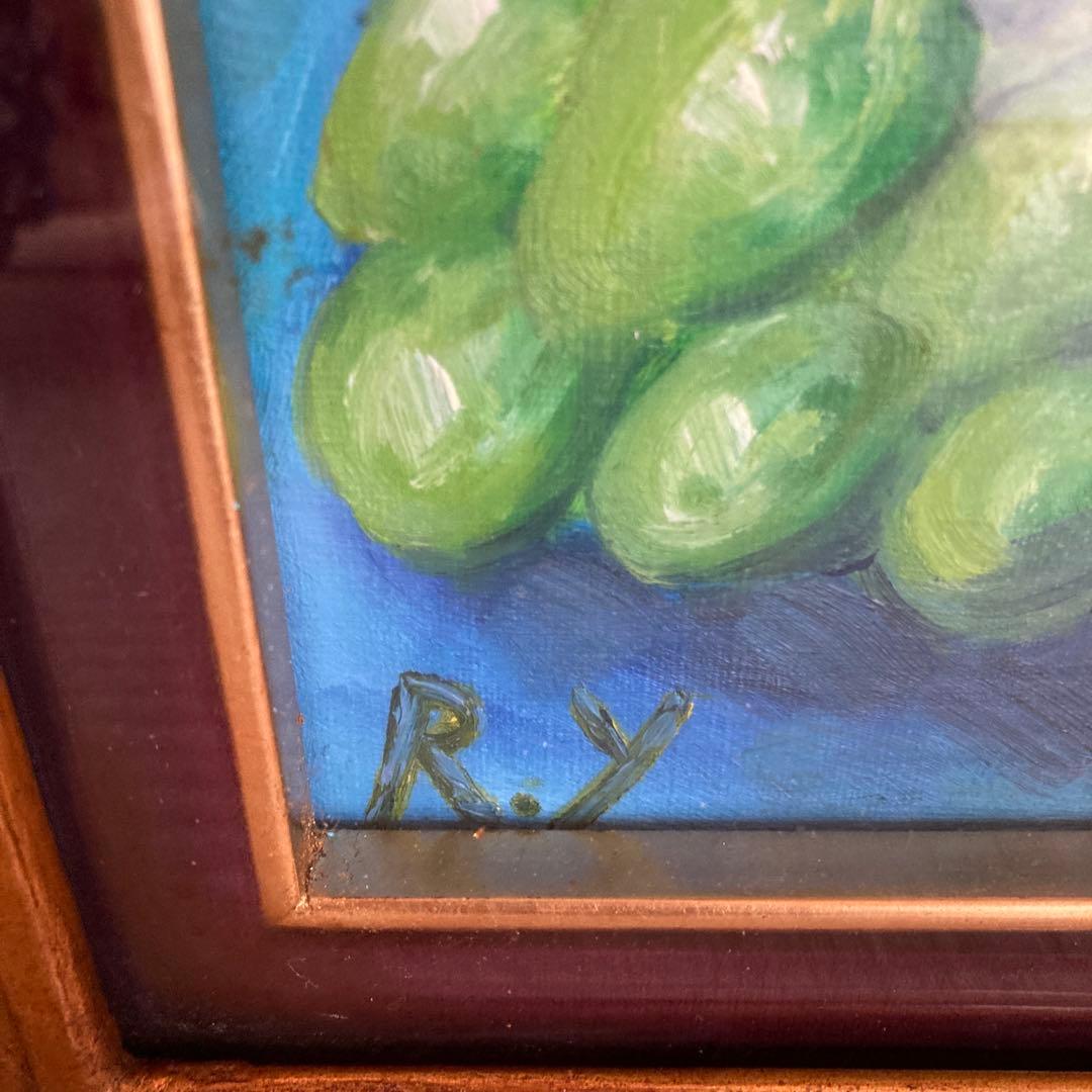 フルーツ 果物 油彩画 油絵 ガラス入額 アンティーク 骨董