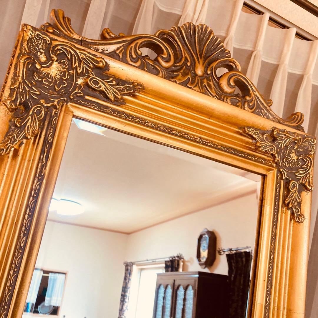 ロココ調　アンティーク　スタンドミラー　姿見　壁掛けミラー　イタリア輸入家具