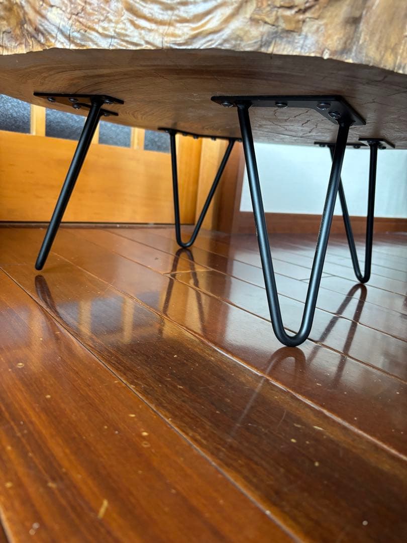 無垢材円形テーブル（ブラック脚） 丸太 サイドテーブル