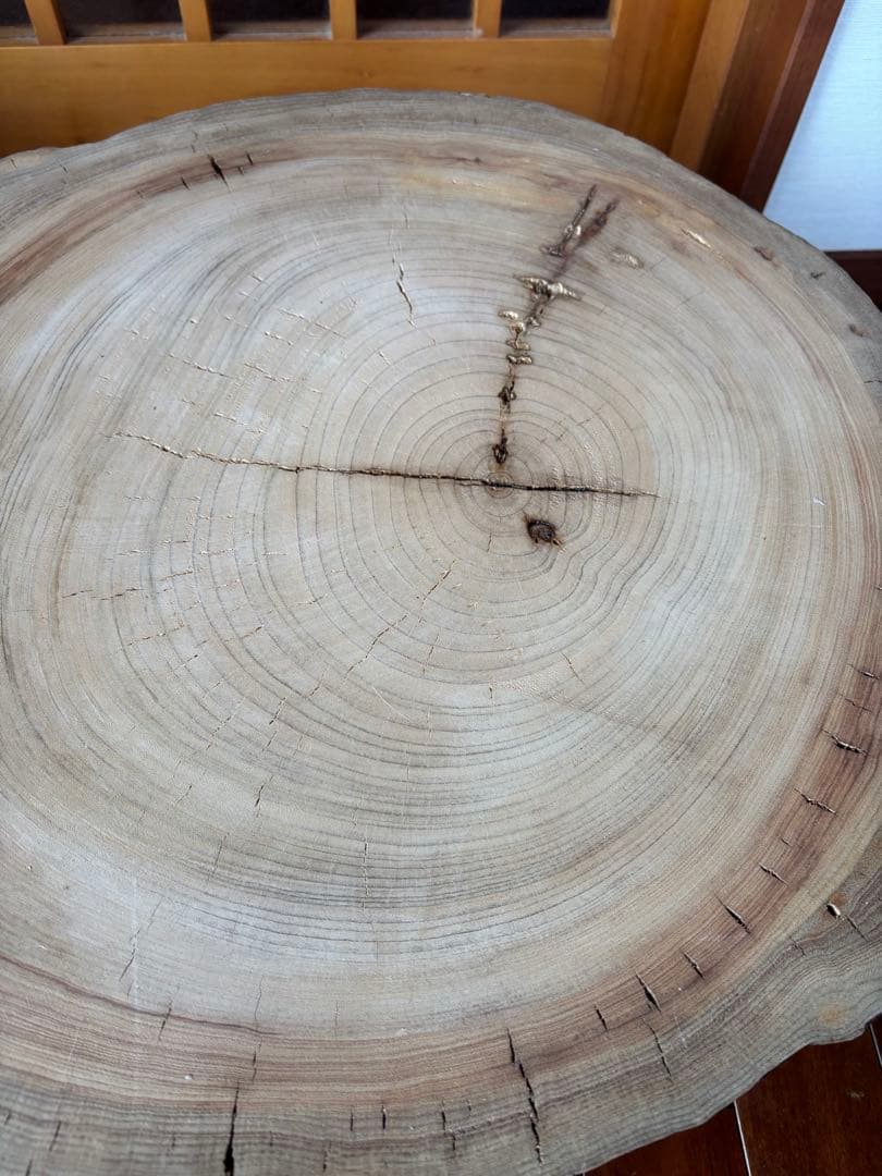 無垢材円形テーブル（ブラック脚） 丸太 サイドテーブル